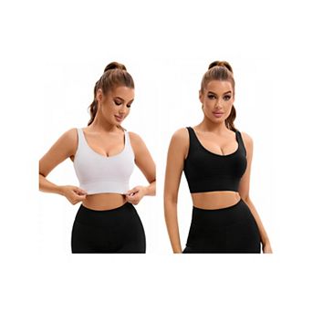 2 Packs Women's U Back Sports Bras V-Neck Padded Workout Crop Top with Built in Bra