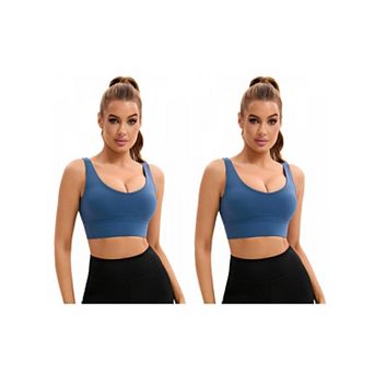 2 Packs Women's U Back Sports Bras V-Neck Padded Workout Crop Top with Built in Bra