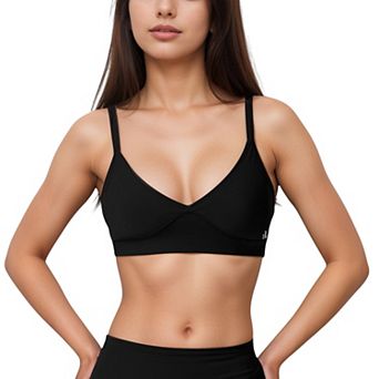 Women's V-Neck Bralette Sports Bra with Thin Adjustable Straps and Seam Detail for Light Support