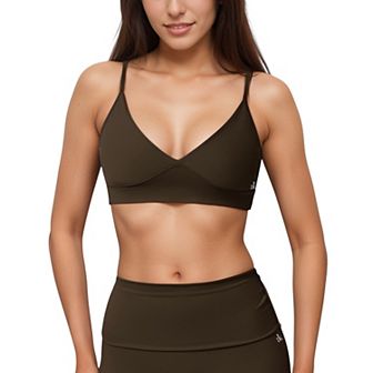 Women's V-Neck Bralette Sports Bra with Thin Adjustable Straps and Seam Detail for Light Support