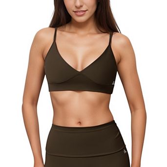 Women's V-Neck Bralette Sports Bra with Thin Adjustable Straps and Seam Detail for Light Support