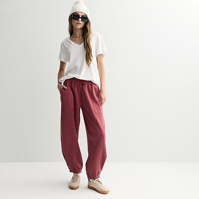 Juniors' Pink Republic Fleece Barrel Leg Joggers