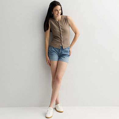 Juniors' Pink Republic Crewneck Button-Up Tank Top