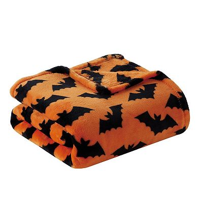 Kate Aurora Living Halloween Spooky Bats Rustic Orange and Black Ultra Soft and Plush Throw Blankets