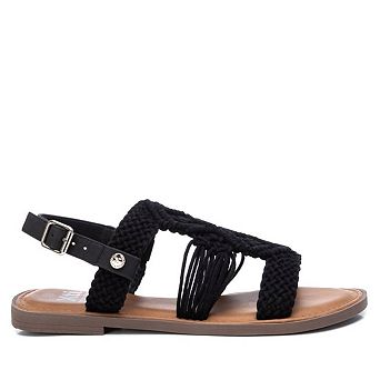Women's Braided Strap Flat Sandals By XTI, Black 4392901