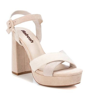 Women's Heeled Suede Sandals With Platform By XTI, Beige 17078801