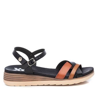 Women's Cross Strap Sandals, Black With Brown Accent 14140402