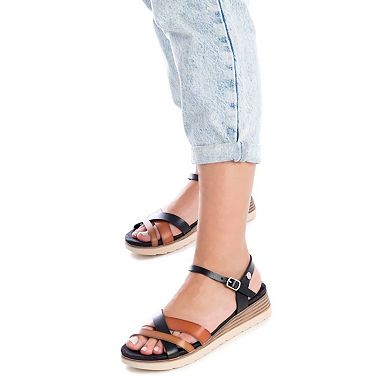 Women's Cross Strap Sandals, Black With Brown Accent 14140402