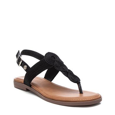 Women's Braided Strap Thong Flat Sandals By XTI, Black 14145003