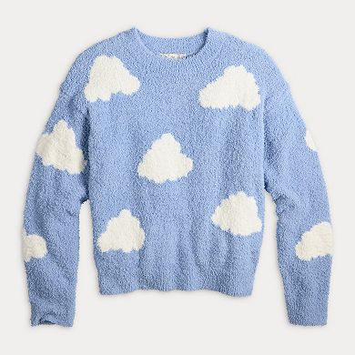 Juniors' Pink Republic Soft Long Sleeve Drop Shoulder Crewneck Pullover