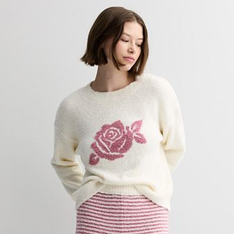 Juniors Womens Pink Republic L/S DROP SHOULDER CREW NECK PULLOVER