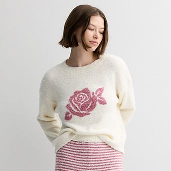 Juniors' Pink Republic Soft Long Sleeve Drop Shoulder Crewneck Pullover