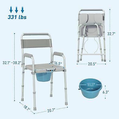 HOMCOM Folding Bedside Commode Chair with Handle, Adjustable Height,