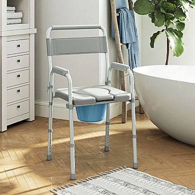 HOMCOM Folding Bedside Commode Chair with Handle, Adjustable Height,