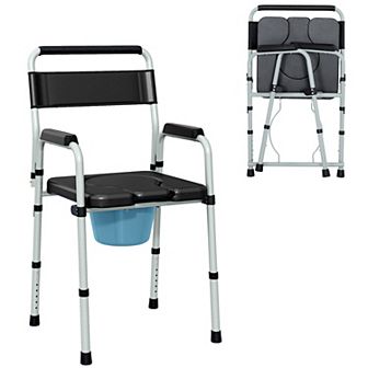 HOMCOM Folding Bedside Commode Chair with Handle, Adjustable Height