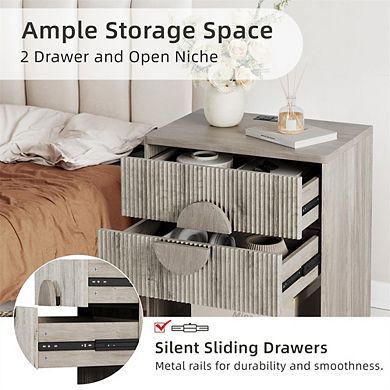 Large Fluted Nightstand with Drawers, 22.7" Wide Modern Bedside Table for Bedroom, Room and Offices