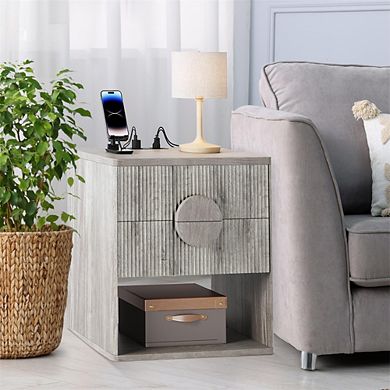 Large Fluted Nightstand with Drawers, 22.7" Wide Modern Bedside Table for Bedroom, Room and Offices