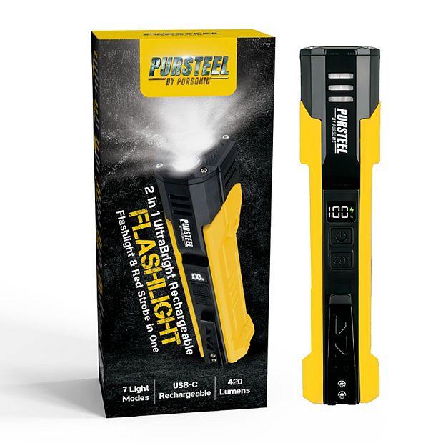 Pursonic 2-in-1 UltraBright Rechargeable Flashlight & Red Strobe