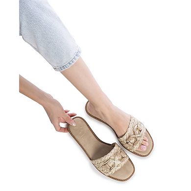 Women's Raffia Slide Sandals By XTI 144103
