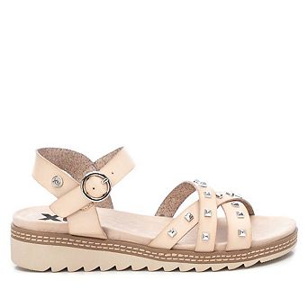 Women's Flat Sandals With Silver Studs By XTI, Beige 14129801