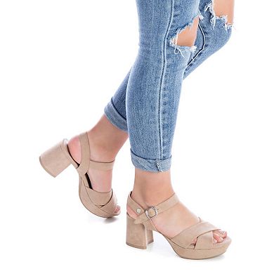 Women's Suede Cross Strap Sandals By XTI, Beige 14116304