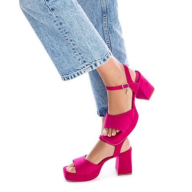 Women's Heeled Suede Sandals With Platform By XTI, Pink 14147102