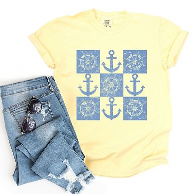 Anchor Wheel Grid - Womens Garment Dyed Tee