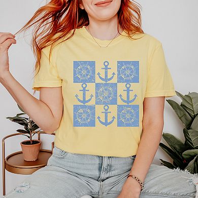 Anchor Wheel Grid - Womens Garment Dyed Tee