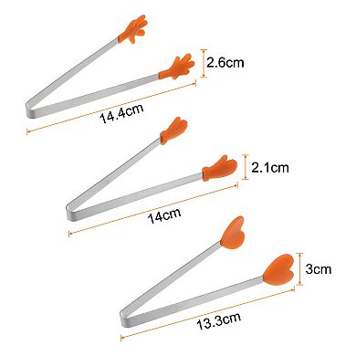 3Pcs Mini Food Tongs 5.5" Gloves Shape Stainless Steel with Silicon Tips Cooking Food Serving Tongs