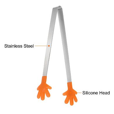 3Pcs Mini Food Tongs 5.5" Gloves Shape Stainless Steel with Silicon Tips Cooking Food Serving Tongs