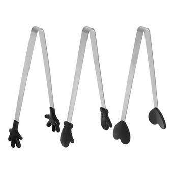 3 pc Mini Food Tongs 5.5" Gloves Shape Stainless Steel with Silicon Tips Cooking Food Serving Tongs
