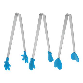3 pc Mini Food Tongs 5.5" Gloves Shape Stainless Steel with Silicon Tips Cooking Food Serving Tongs