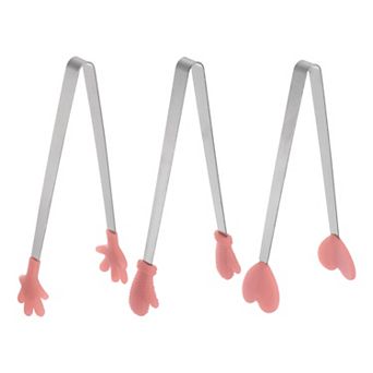 3 pc Mini Food Tongs 5.5" Gloves Shape Stainless Steel with Silicon Tips Cooking Food Serving Tongs