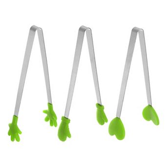 3 pc Mini Food Tongs 5.5" Gloves Shape Stainless Steel with Silicon Tips Cooking Food Serving Tongs