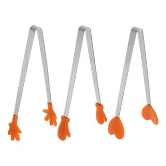 3 pc Mini Food Tongs 5.5" Gloves Shape Stainless Steel with Silicon Tips Cooking Food Serving Tongs