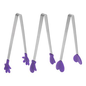 3 pc Mini Food Tongs 5.5" Gloves Shape Stainless Steel with Silicon Tips Cooking Food Serving Tongs
