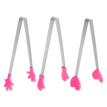 3 pc Mini Food Tongs 5.5" Gloves Shape Stainless Steel with Silicon Tips Cooking Food Serving Tongs