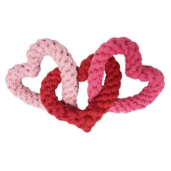 Midlee Interlocking Heart Rope Valentine Dog Toy - 6"- Pink Red Small Tug Toy