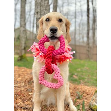 Midlee Interlocking Heart Rope Valentine Dog Toy - 6"- Pink Red Small Tug Toy