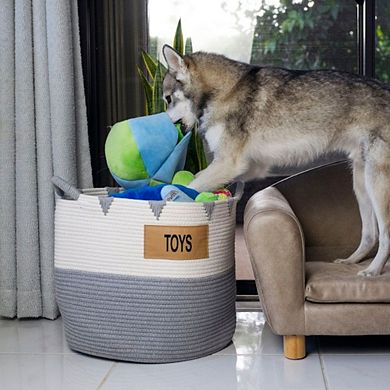 Midlee White & Grey Triangle Toys Basket
