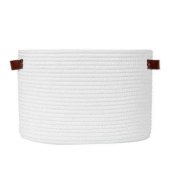 Midlee Oval Leather Handle Toys Basket