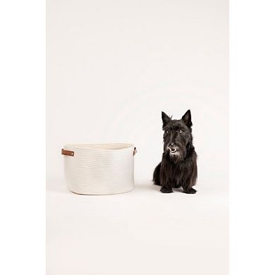 Midlee Oval Leather Handle Toys Basket