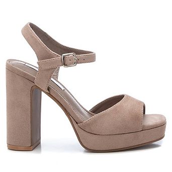 Women's Heel Suede Sandals By XTI, Beige 4529101