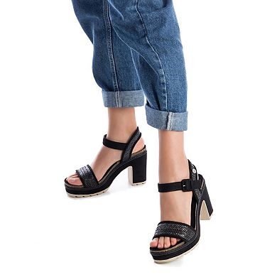 Women's Heeled Suede Sandals By XTI, Black 79787black