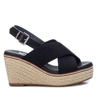 Women's Jute Wedge Sandals By XTI, Black 4236603
