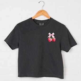 Simply Sage Market Coquette Strawberry Watercolor Boxy Crop Top