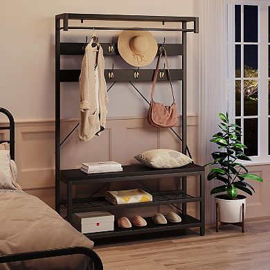 Hallway coat rack shoe bench