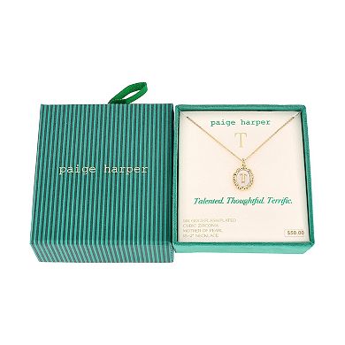 Paige Harper Mother of Pearl Disc & Cubic Zirconia Border Initial Necklace