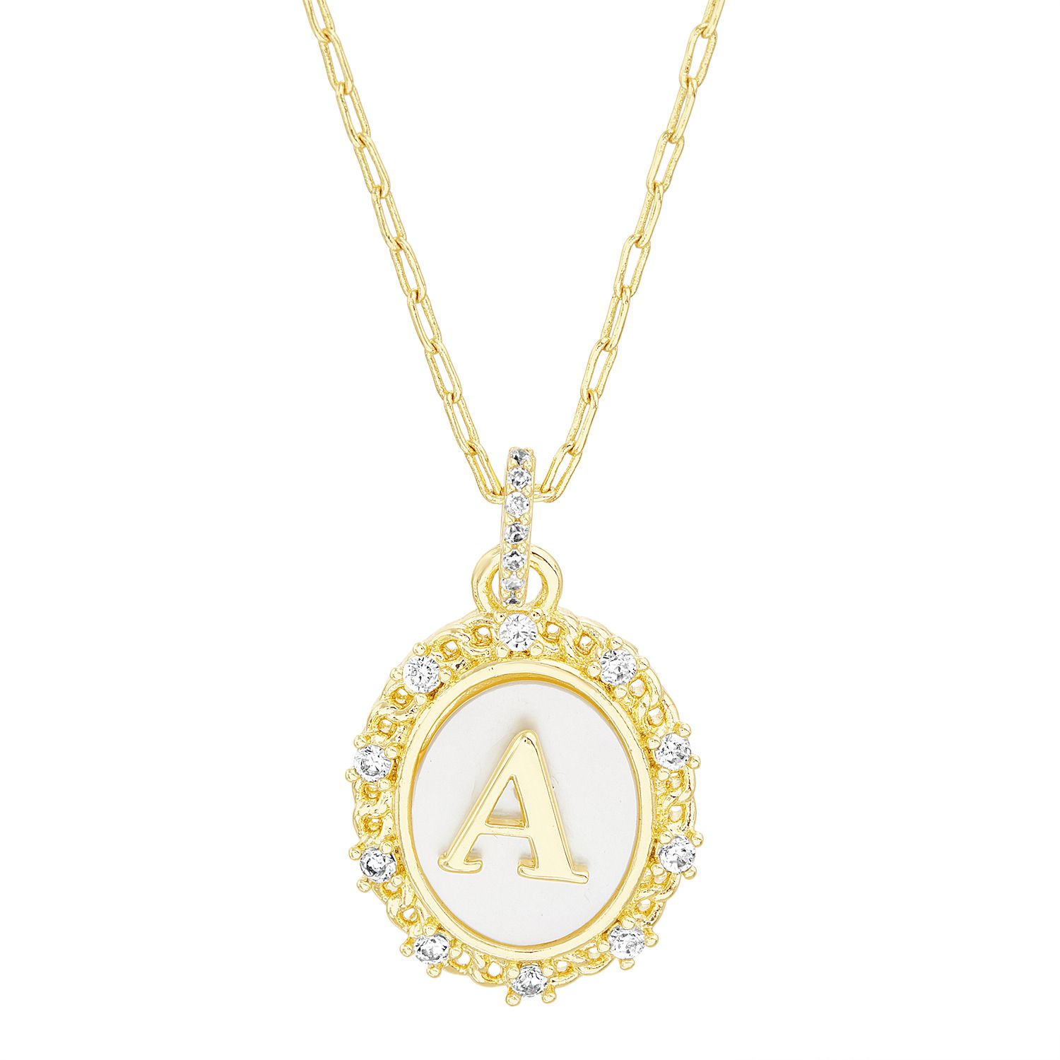 Paige Harper Mother of Pearl Disc & Cubic Zirconia Border Initial
