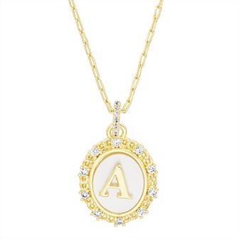 Paige Harper Mother of Pearl Disc & Cubic Zirconia Border Initial Necklace